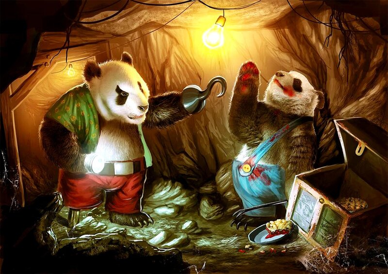 Panda pirates in a cave