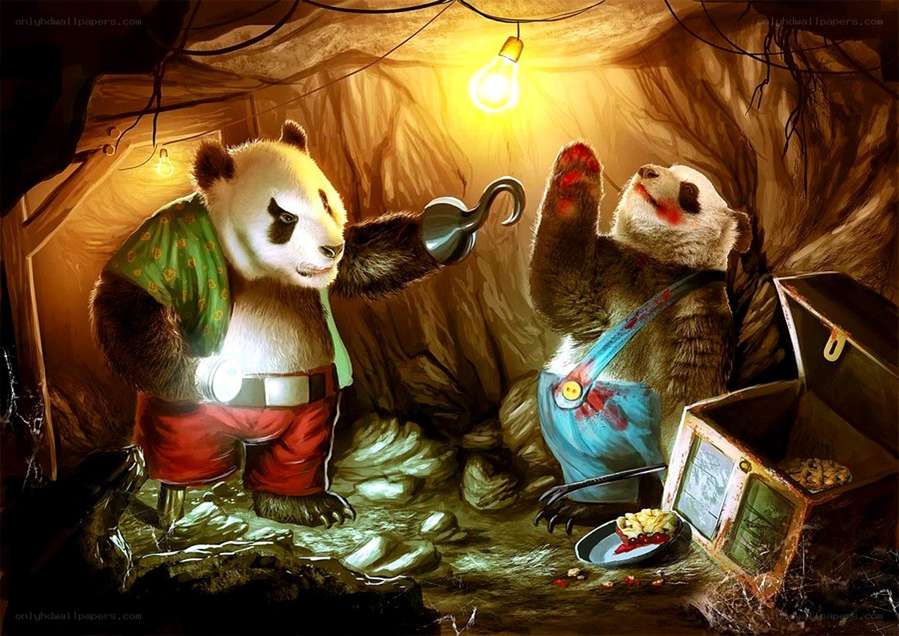 Panda pirates in a cave