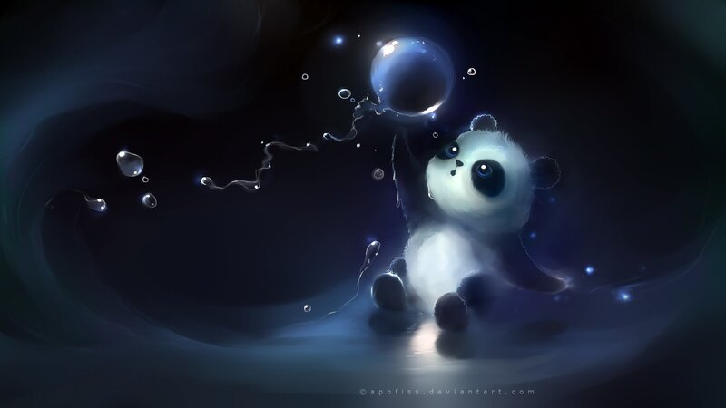 panda playing with bubbles