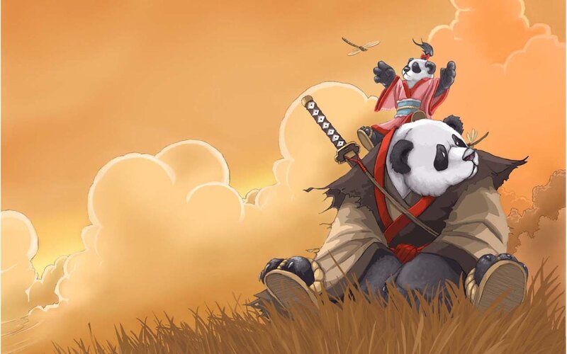 Panda samurai in sunset