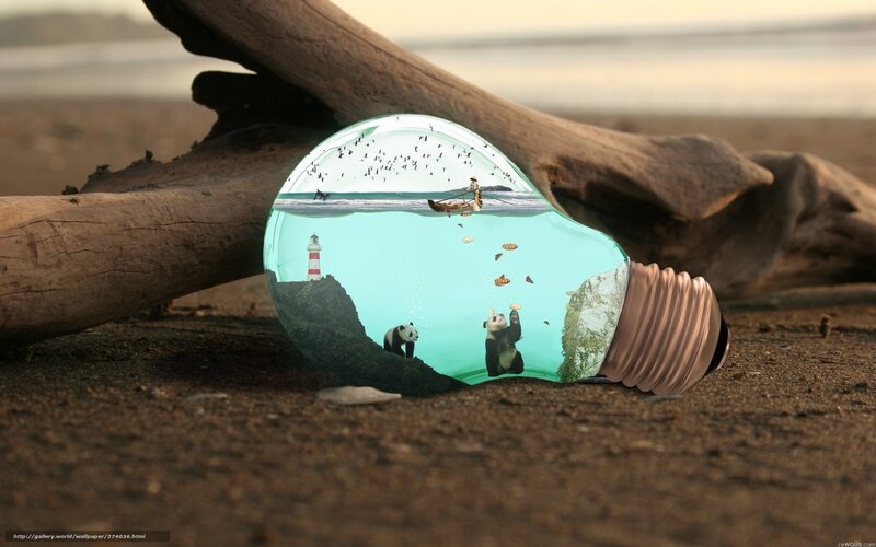 Panda scene in light bulb