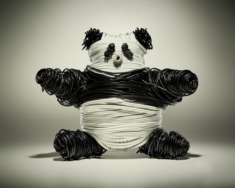 Panda sculpture from cables