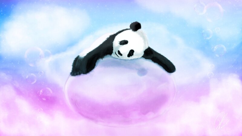 Panda sleeping on a bubble