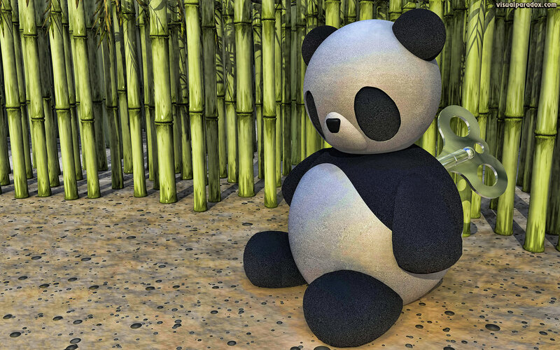 Panda toy in bamboo forest
