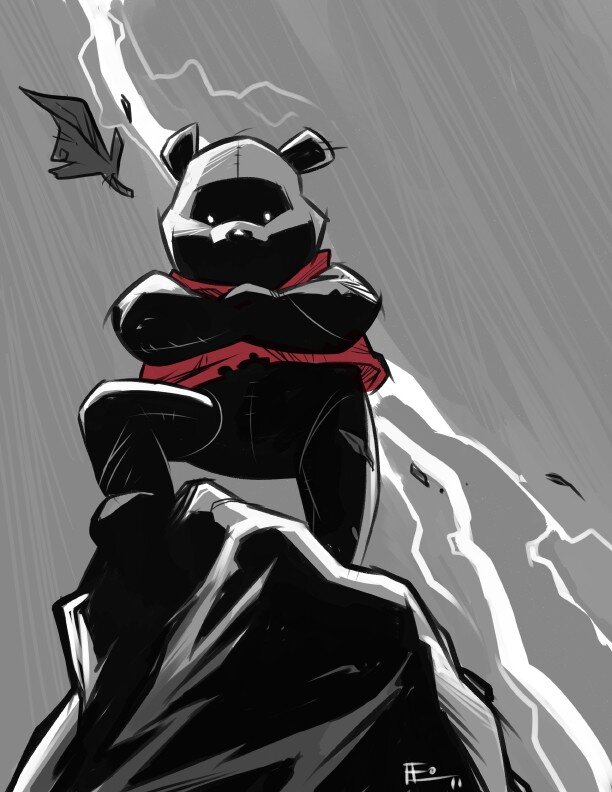 panda warrior in storm