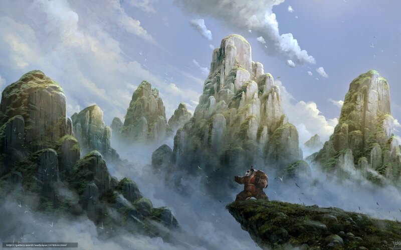 Panda warrior on a mountain peak