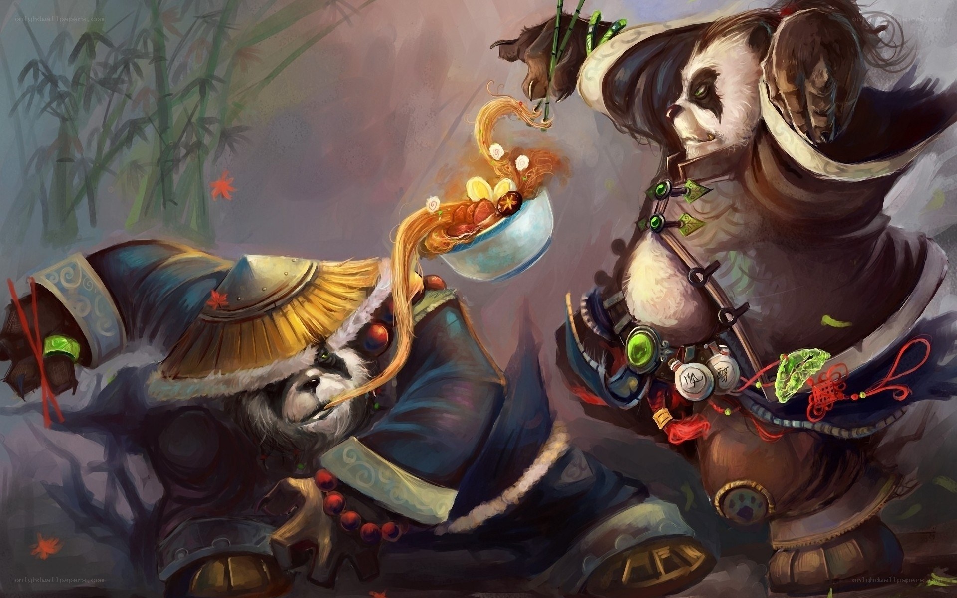 Panda warriors in a bamboo forest