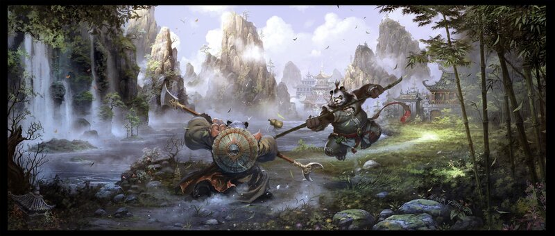Panda warriors in a forest battle