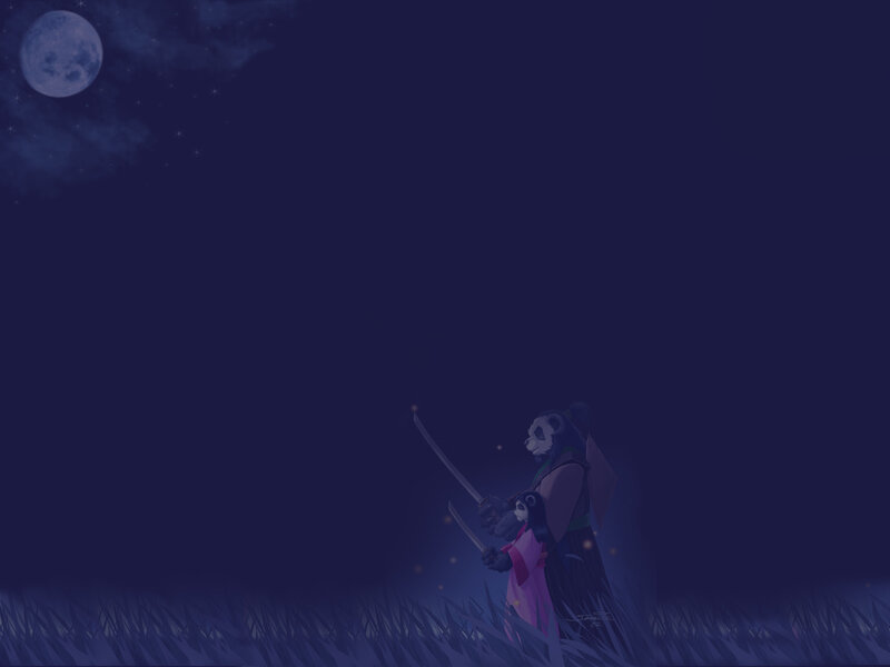Panda warriors under the moon