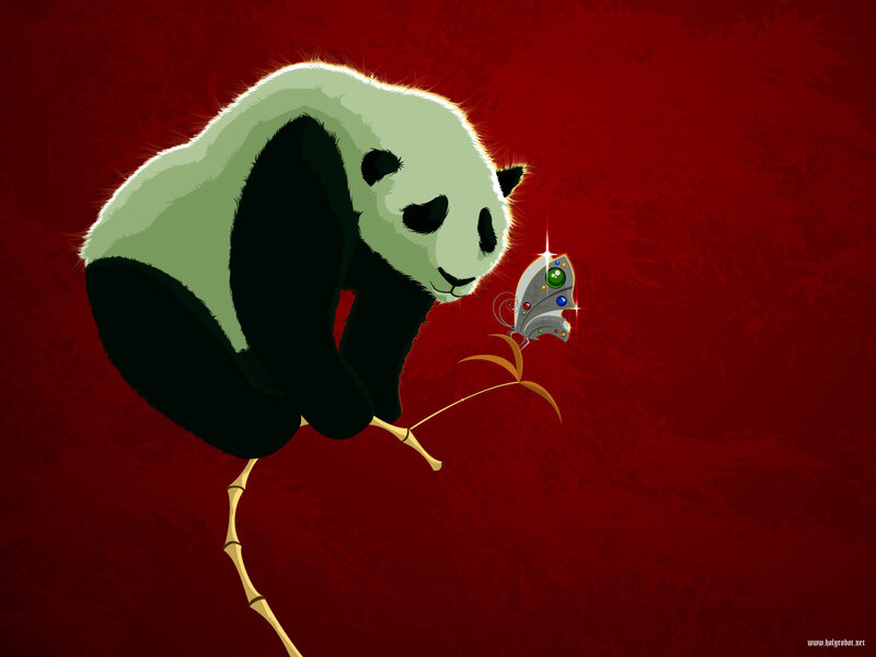 Panda with a glowing butterfly