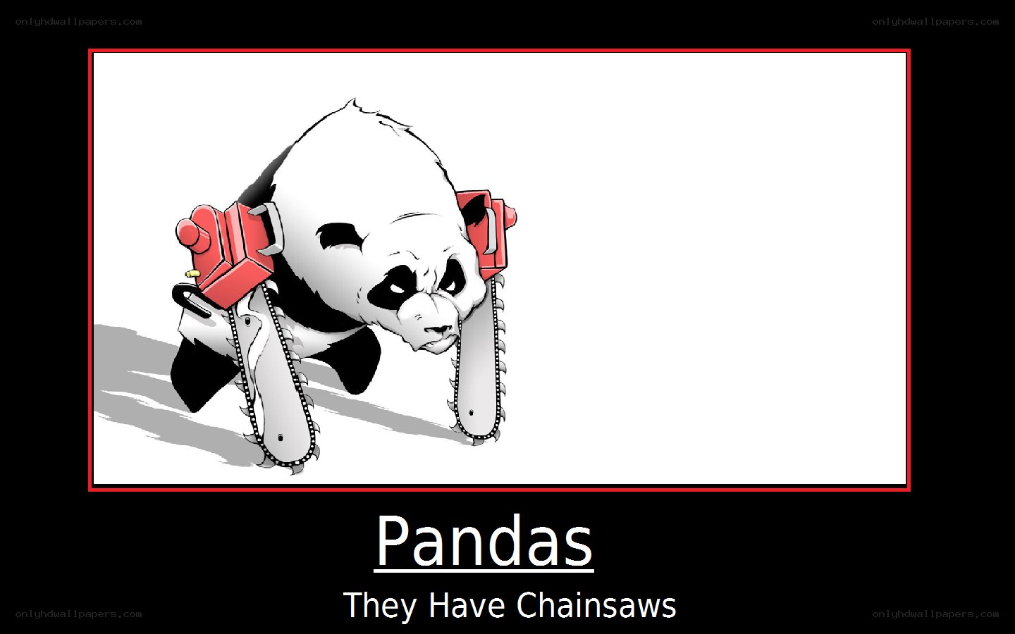 Panda with chainsaws