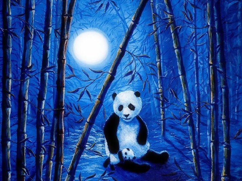 Panda with Cub in Bamboo