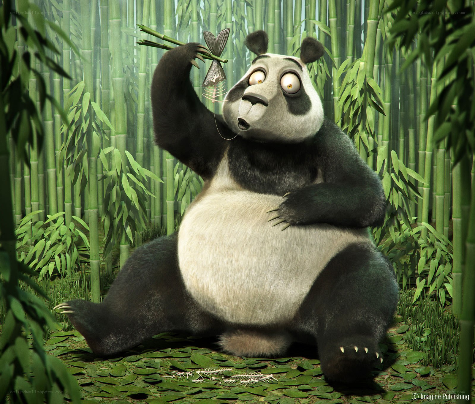 Panda with fish bones