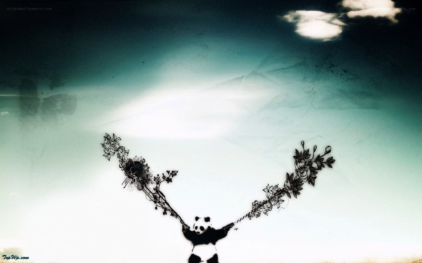 panda with floral arms