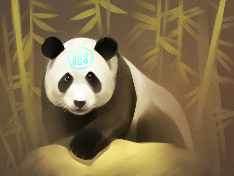 panda with glowing symbol