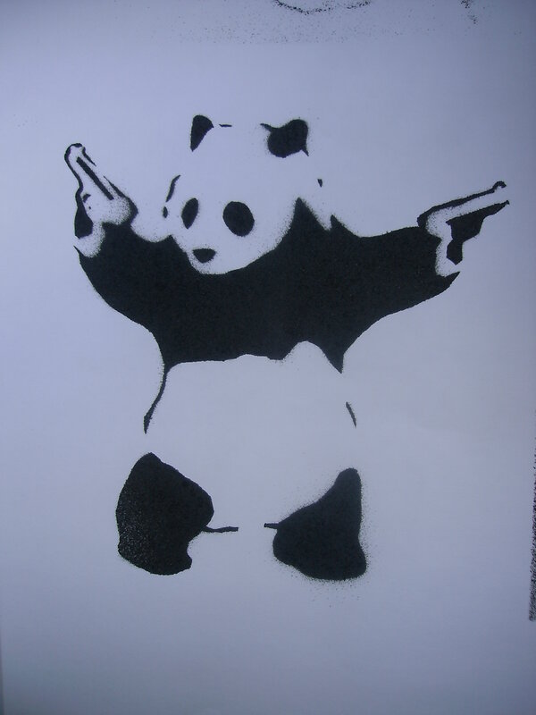 Panda with Guns Stencil Art