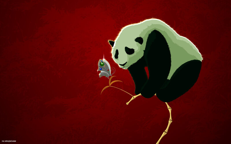 Panda with mechanical butterfly