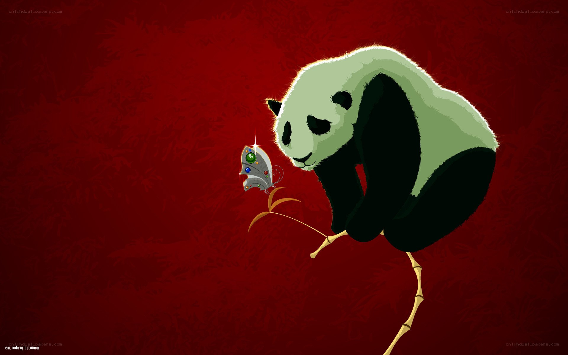 Panda with mechanical butterfly