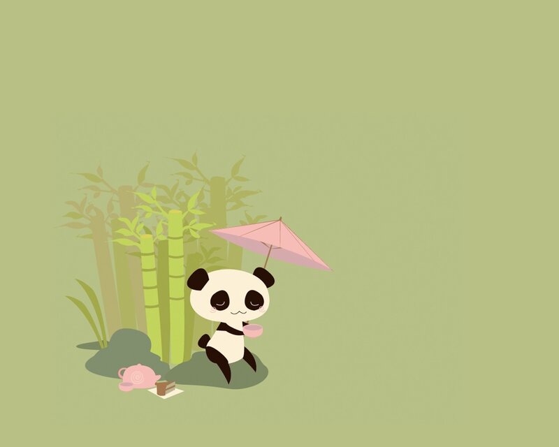 Panda with tea in bamboo grove