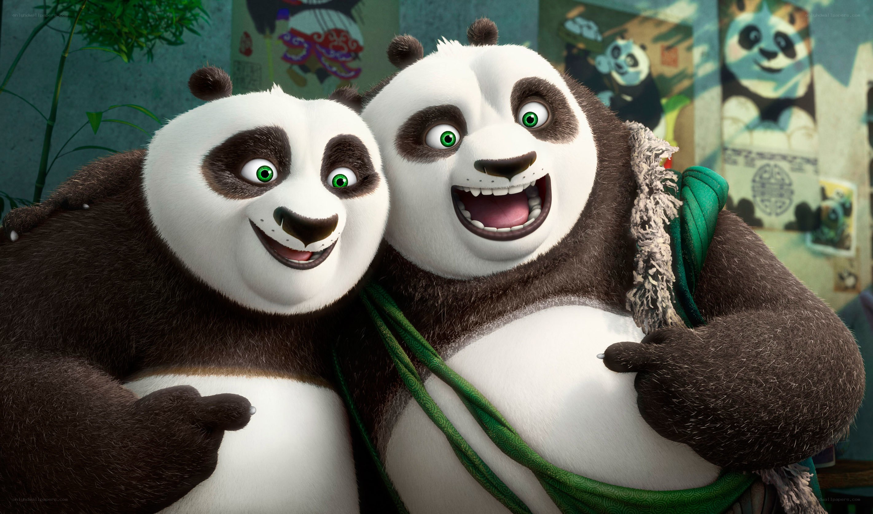 Pandas in a joyful pose