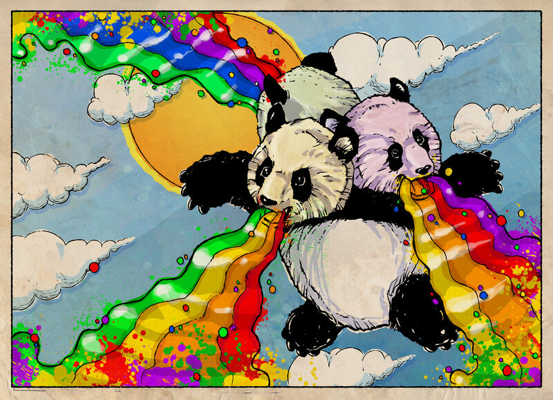 Pandas with rainbow streams