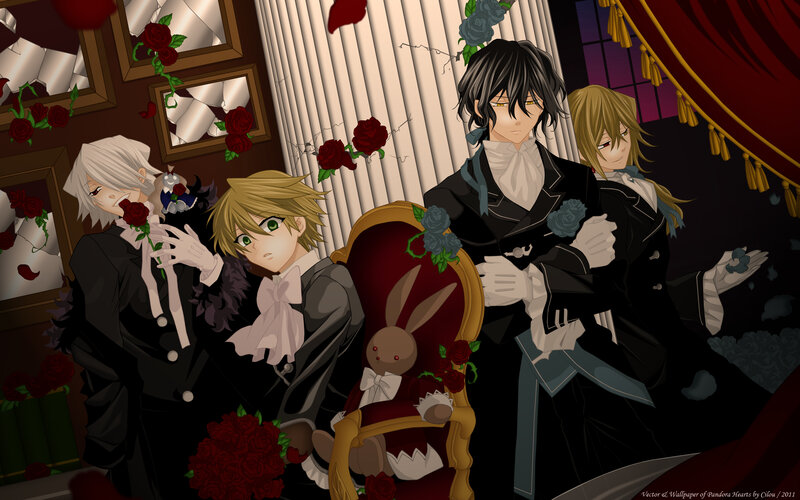 Pandora Hearts characters in a rose-filled room