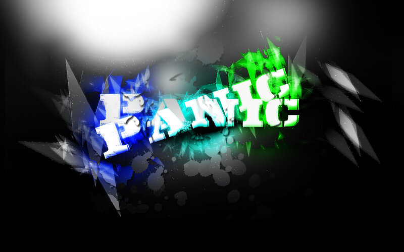 Panic text with blue and green effects