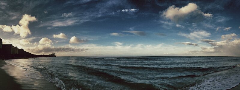 Panoramic beach at sunset