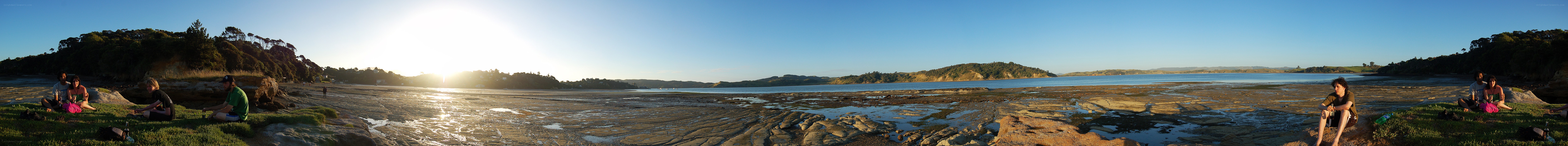 Panoramic beach sunset scene