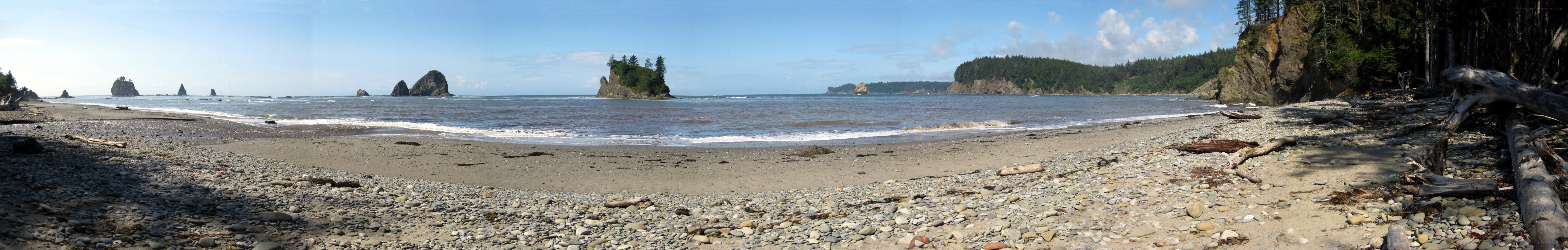 Panoramic beach with sea stacks