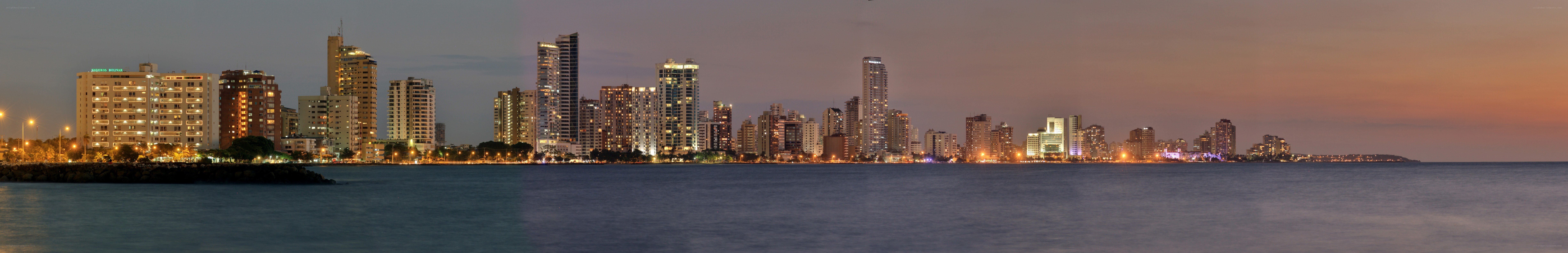 Panoramic city skyline at dusk