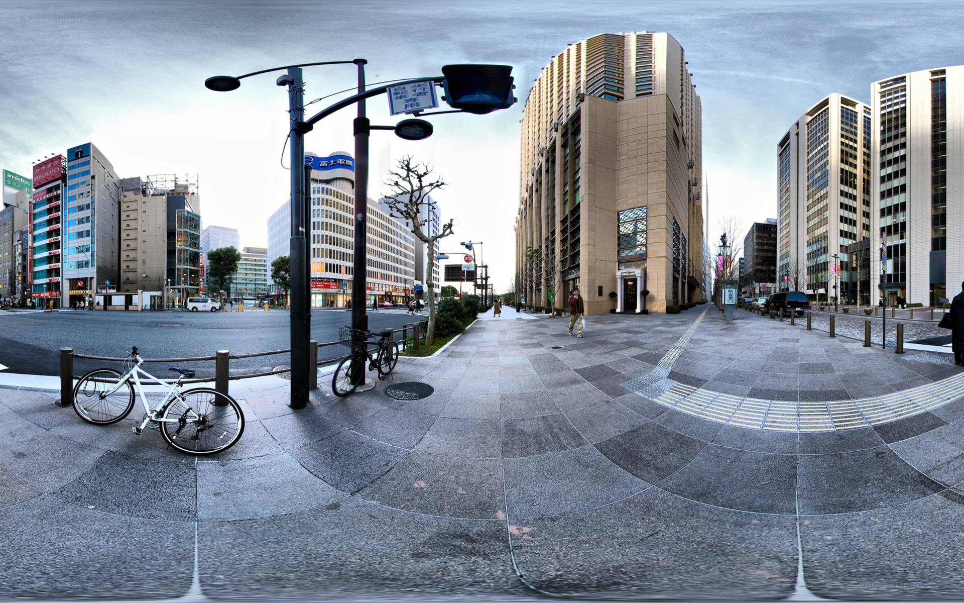 Panoramic city street scene