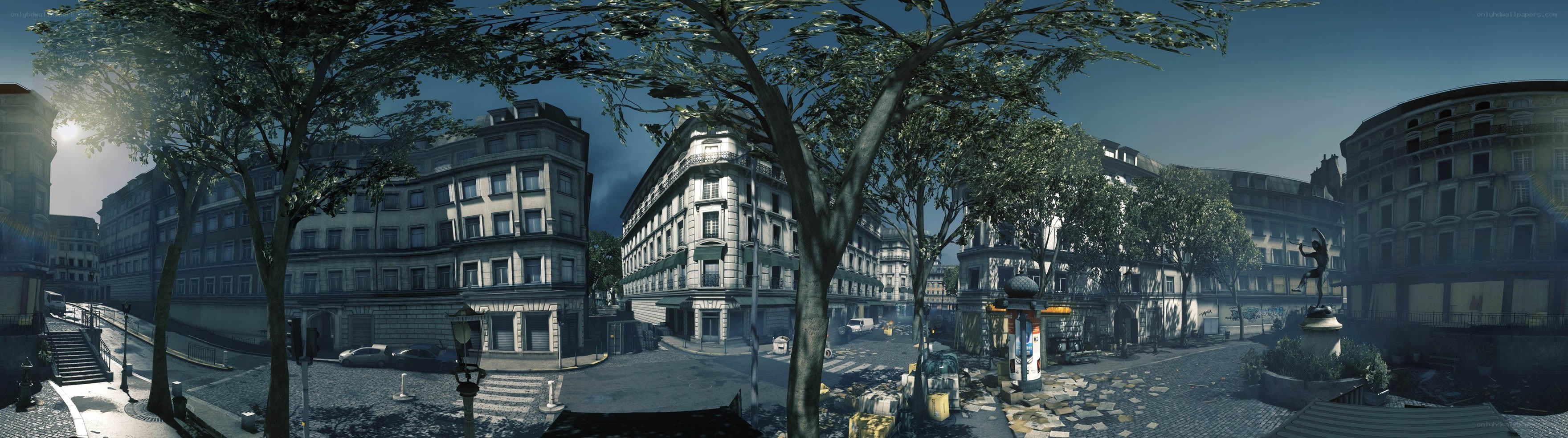 Panoramic city street scene