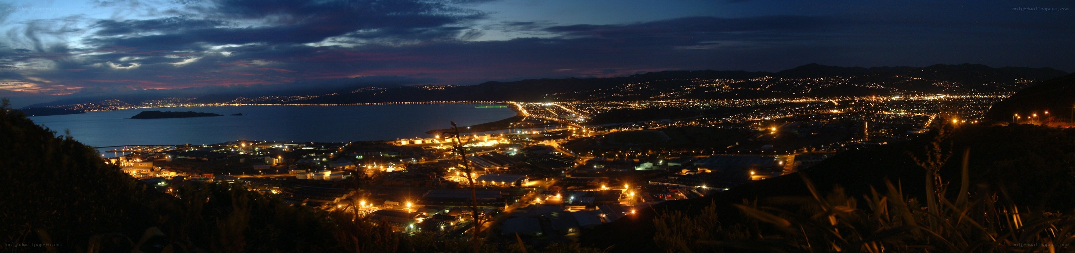 Panoramic city view at dusk