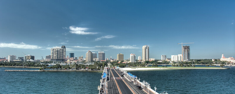 Panoramic city view from a pier