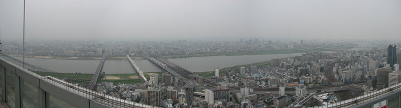 Panoramic city view with river