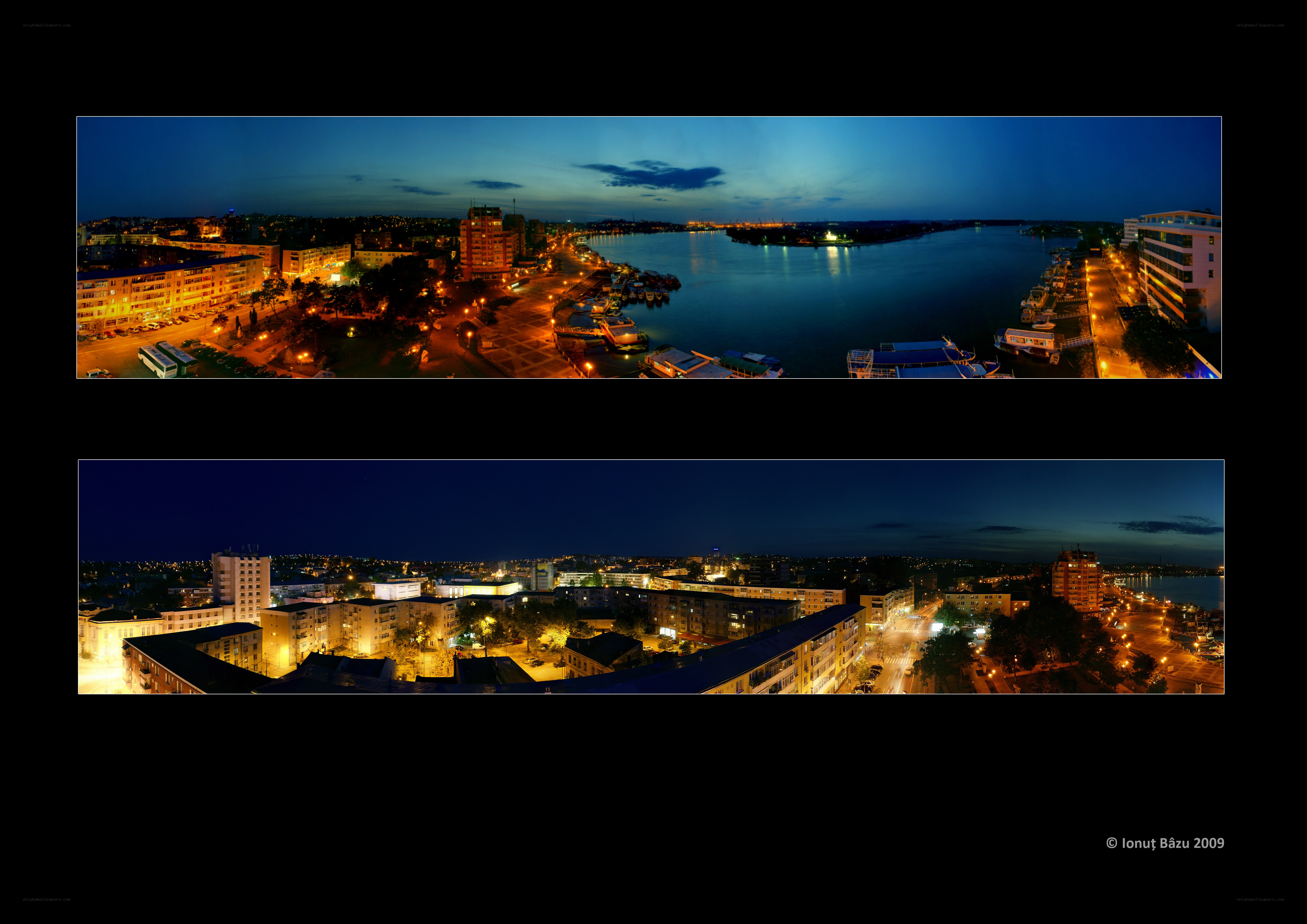 Panoramic city views at night