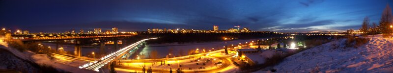 Panoramic cityscape at dusk