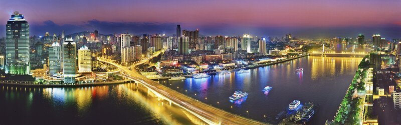 Panoramic cityscape at dusk