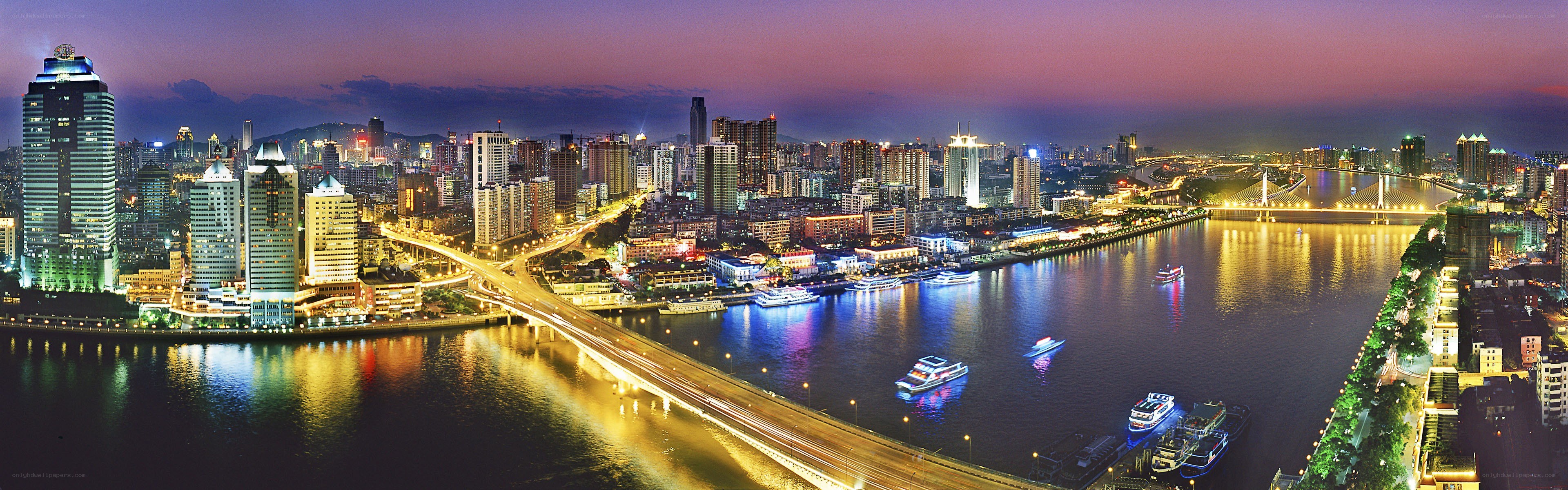 Panoramic cityscape at dusk