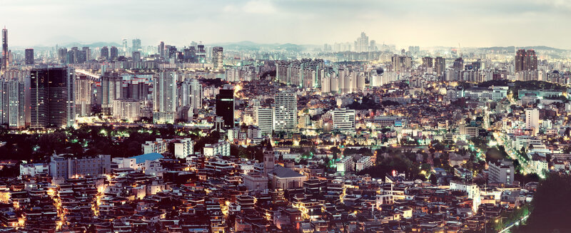 Panoramic cityscape at dusk