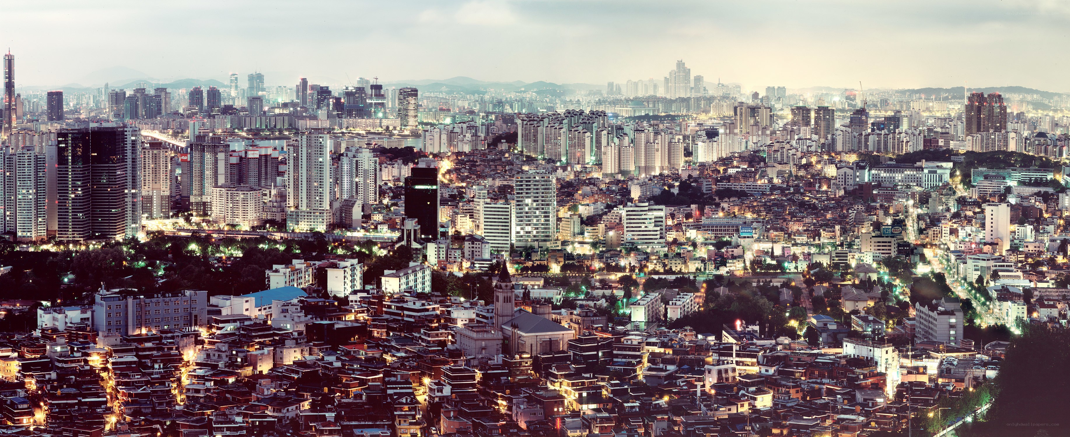 Panoramic cityscape at dusk