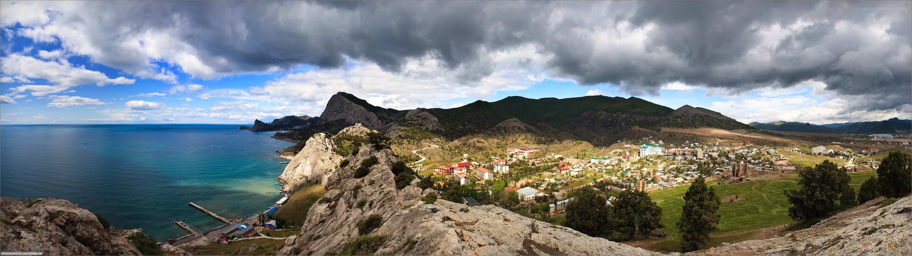 Panoramic coastal town view