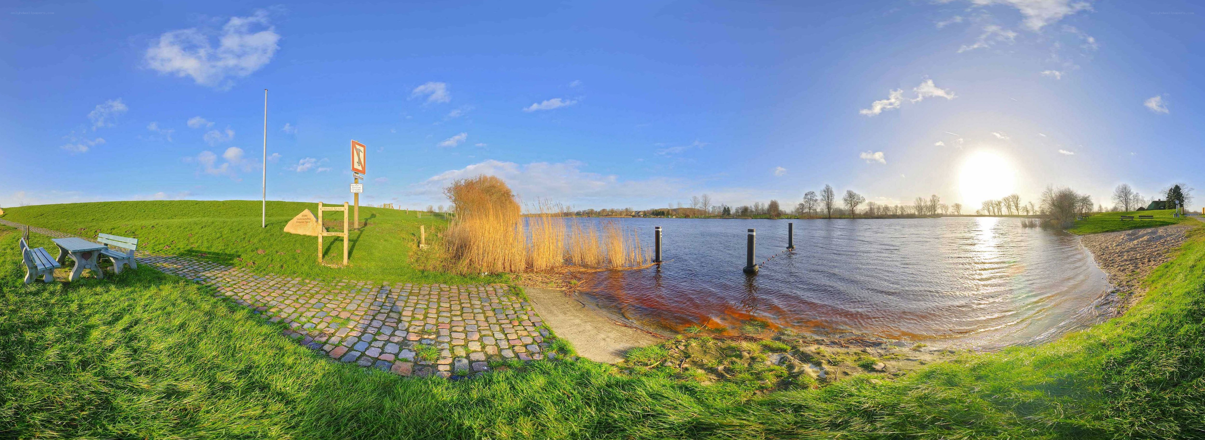 Panoramic lake view at sunset