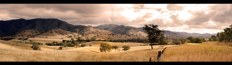 Panoramic landscape of rolling hills