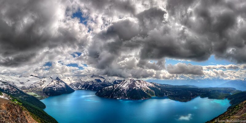 Panoramic mountain lake view