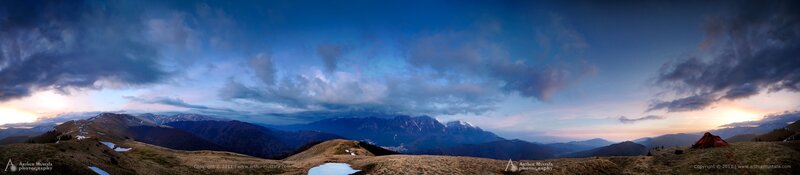 Panoramic mountain sunset landscape