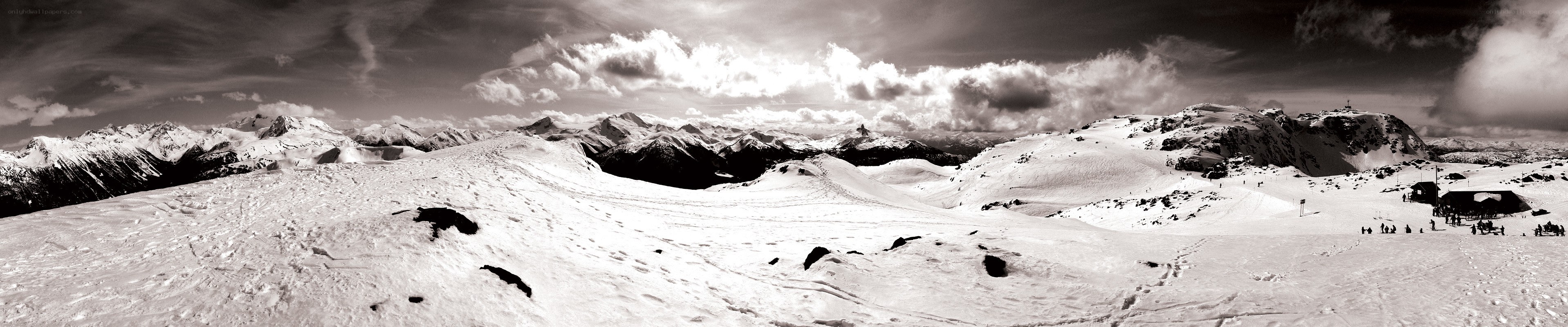 Panoramic snow-covered mountain landscape