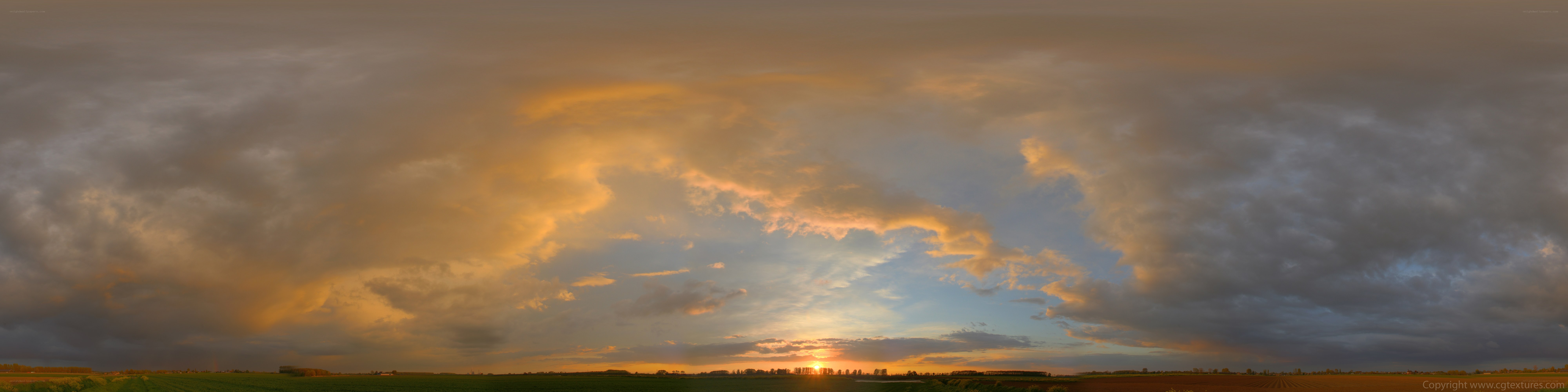 Panoramic sunset over farmland