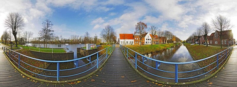 Panoramic view of a canal bridge